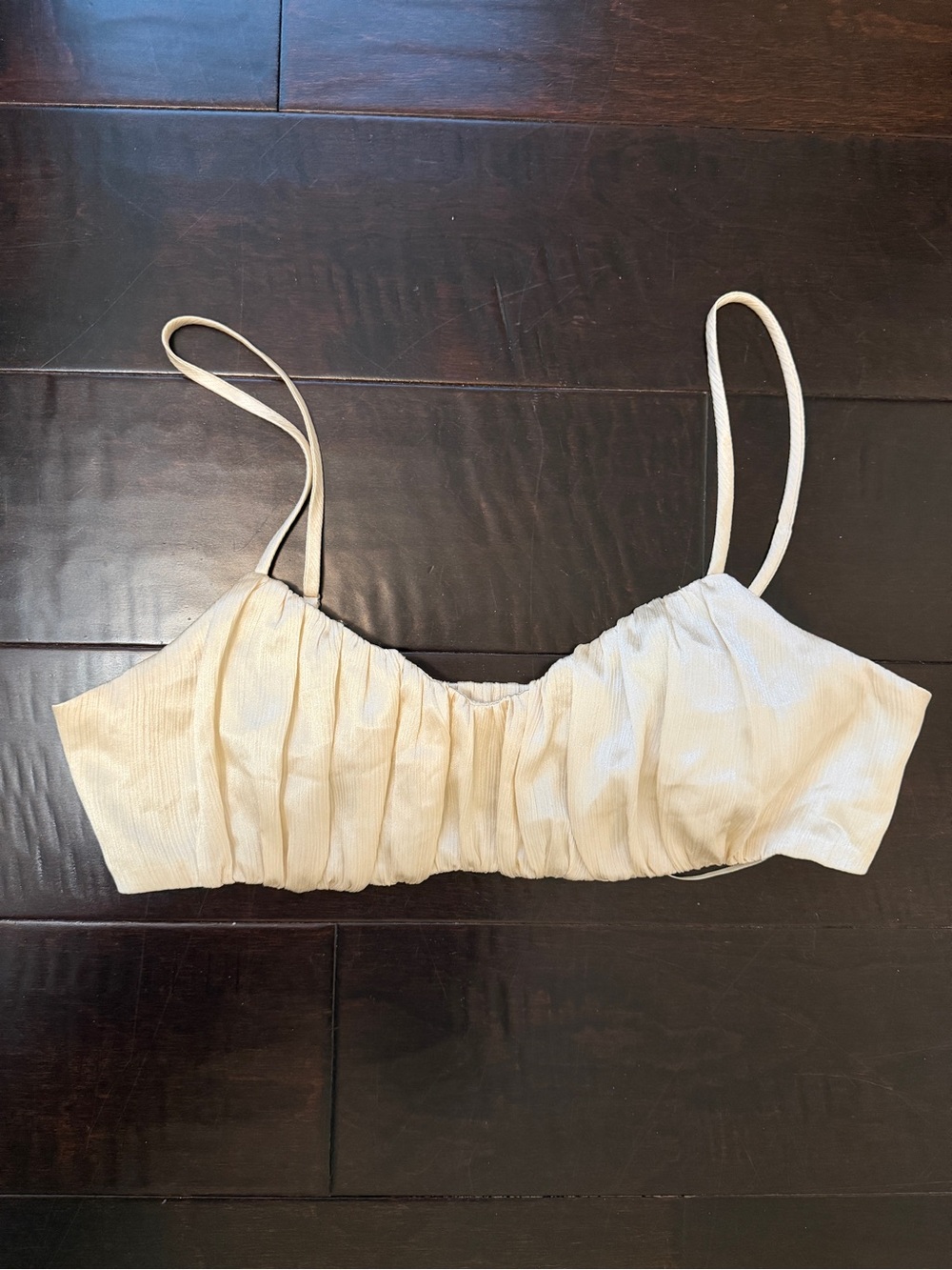 Cotton Candy Cream Ruched Bralette with Spaghetti Straps
